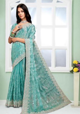 Picture of Lovely Organza Dark Sea Green Saree