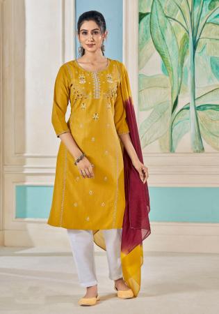 Picture of Pretty Cotton Golden Rod Readymade Salwar Kameez