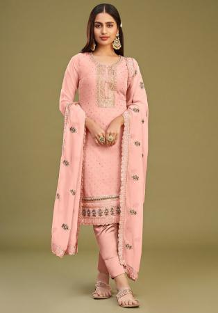 Picture of Georgette Light Pink Straight Cut Salwar Kameez