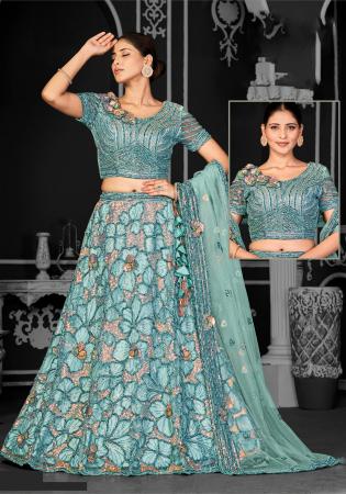 Picture of Radiant Net Dark Sea Green Lehenga Choli