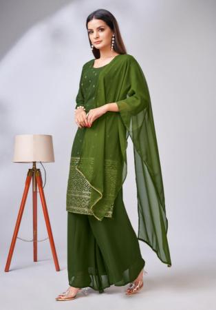 Picture of Georgette Dark Olive Green Readymade Salwar Kameez