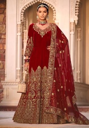 Picture of Splendid Chiffon Maroon Anarkali Salwar Kameez