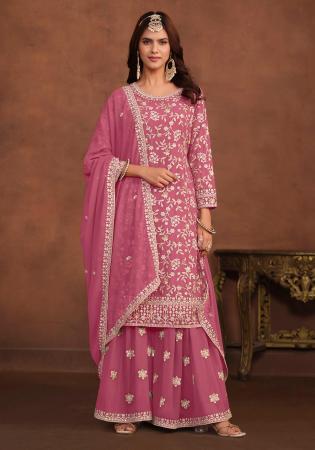 Picture of Georgette Hot Pink Straight Cut Salwar Kameez