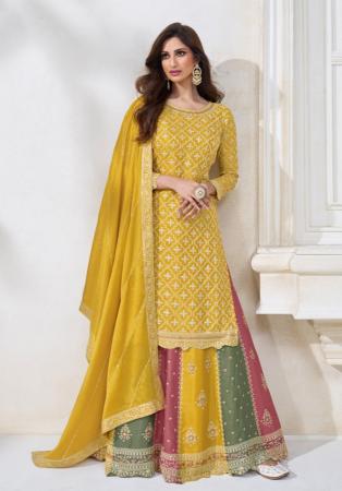 Picture of Alluring Chiffon Yellow Straight Cut Salwar Kameez