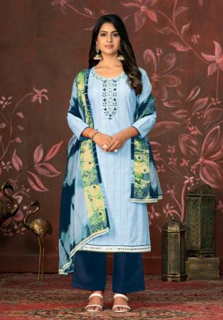 Picture of Cotton Light Steel Blue Straight Cut Salwar Kameez