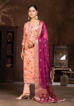 Picture of Cotton Light Salmon Straight Cut Salwar Kameez