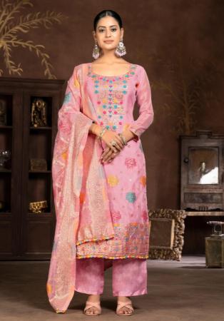 Picture of Pleasing Organza Pink Straight Cut Salwar Kameez