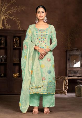 Picture of Organza Dark Sea Green Straight Cut Salwar Kameez