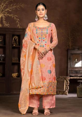 Picture of Organza Dark Salmon Straight Cut Salwar Kameez