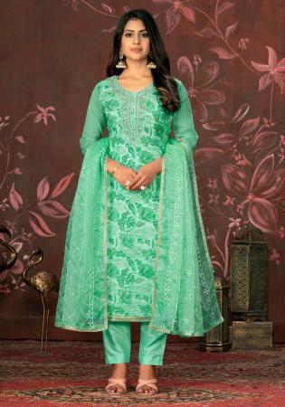 Picture of Medium Aqua Marine Straight Cut Salwar Kameez