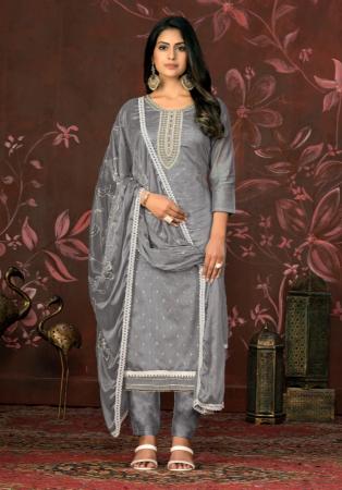 Picture of Gorgeous Chiffon Dim Gray Straight Cut Salwar Kameez