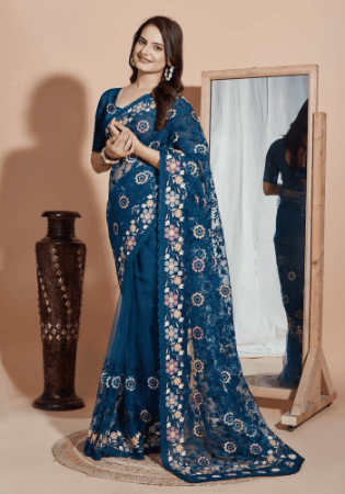 Picture of Excellent Net Midnight Blue Saree