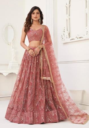 Picture of Pretty Net Indian Red Lehenga Choli