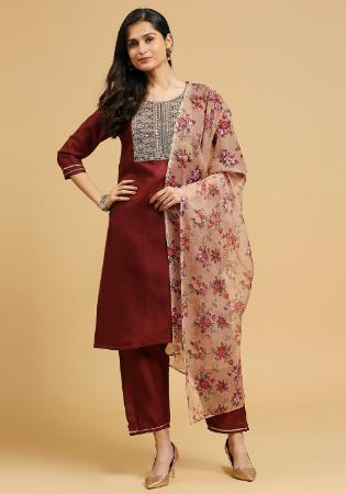 Picture of Gorgeous Cotton Maroon Readymade Salwar Kameez