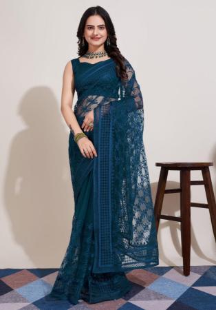 Picture of Delightful Net Midnight Blue Saree