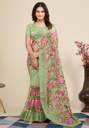 Picture of Fine Net Dark Sea Green Saree