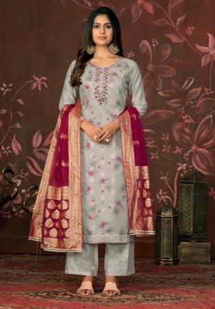 Picture of Elegant Chiffon Dark Grey Straight Cut Salwar Kameez