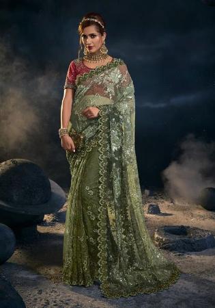 Picture of Ravishing Silk Dark Olive Green Saree