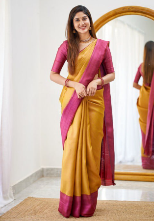 Picture of Ideal Silk Dark Golden Rod Saree