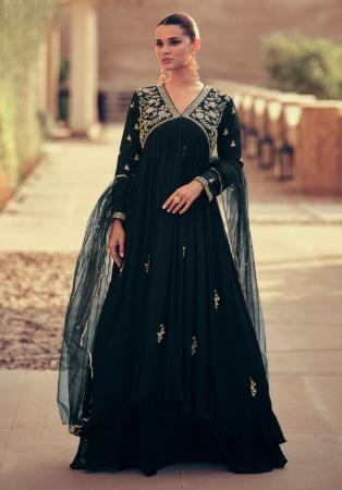 Picture of Chiffon & Silk Dark Slate Grey Readymade Gown