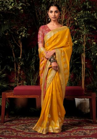 Picture of Marvelous Silk Dark Golden Rod Saree