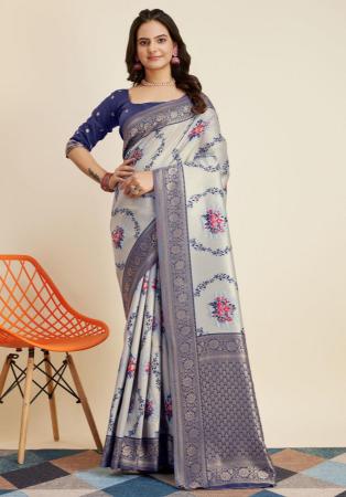 Picture of Gorgeous Silk Dark Grey Saree