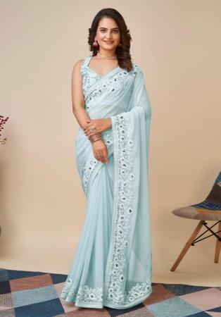 Picture of Statuesque Georgette Light Steel Blue Saree