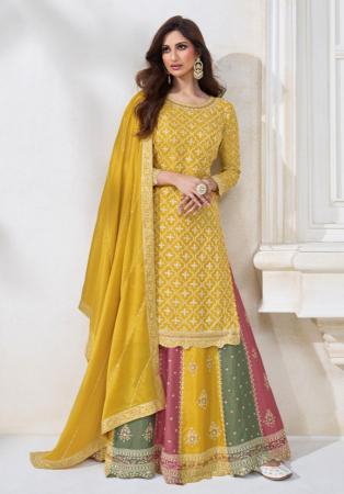 Picture of Chiffon Golden Rod Straight Cut Salwar Kameez