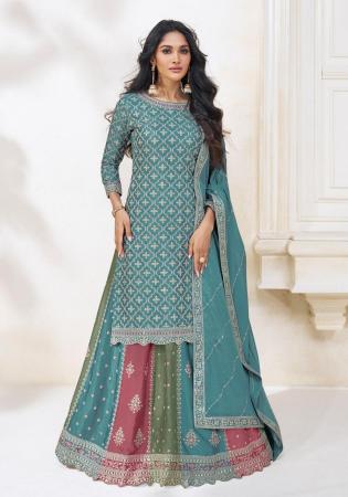 Picture of Chiffon Cadet Blue Straight Cut Salwar Kameez