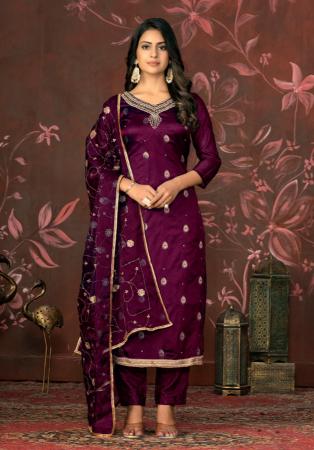 Picture of Ideal Organza Maroon Straight Cut Salwar Kameez