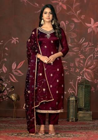 Picture of Beauteous Organza Maroon Straight Cut Salwar Kameez