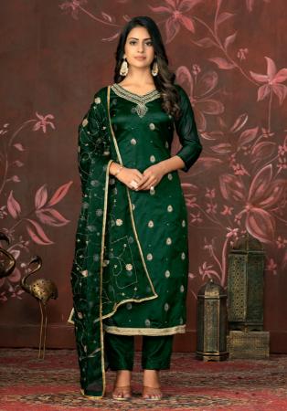 Picture of Organza Dark Green Straight Cut Salwar Kameez