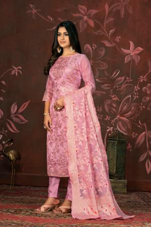 Picture of Organza Pale Violet Red Straight Cut Salwar Kameez