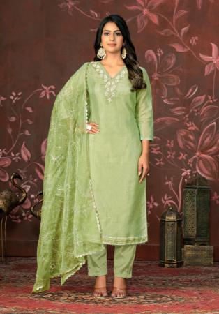 Picture of Stunning Cotton Dark Khaki Straight Cut Salwar Kameez