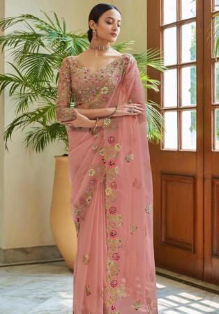 Picture of Splendid Georgette & Silk Rosy Brown Saree