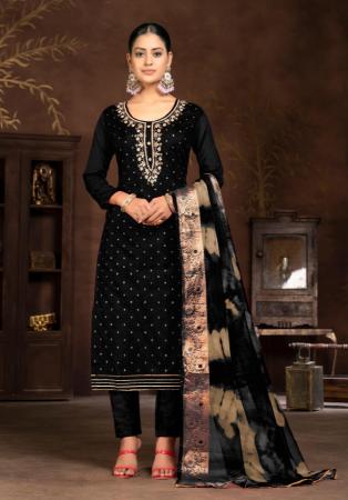 Picture of Comely Organza Black Straight Cut Salwar Kameez