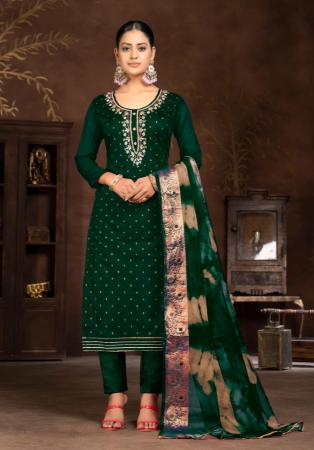 Picture of Organza Dark Green Straight Cut Salwar Kameez