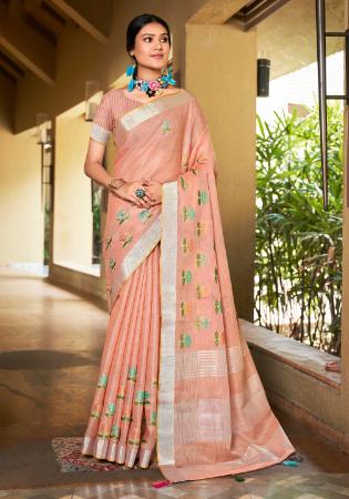 Picture of Excellent Linen Dark Salmon Saree