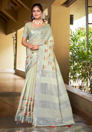 Picture of Pretty Linen Off White Saree