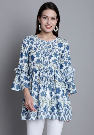 Picture of Excellent Cotton Steel Blue Kurtis & Tunic