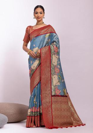 Picture of Well Formed Silk Light Slate Grey Saree