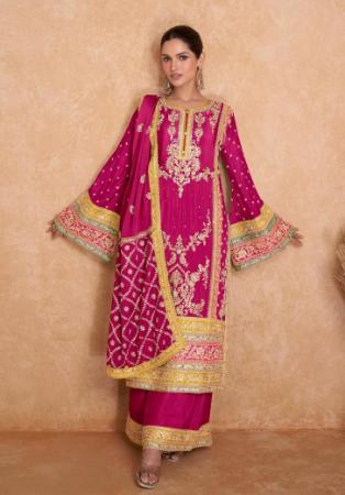 Picture of Chiffon Medium Violet Red Straight Cut Salwar Kameez