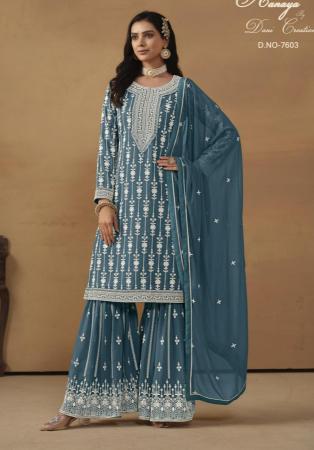 Picture of Georgette Midnight Blue Straight Cut Salwar Kameez