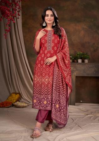 Picture of Amazing Silk Dark Red Readymade Salwar Kameez