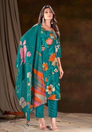 Picture of Nice Silk Teal Readymade Salwar Kameez