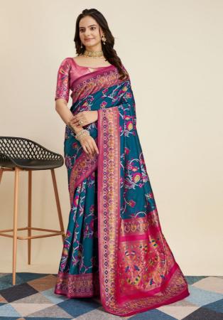 Picture of Comely Silk Teal Saree