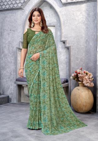 Picture of Nice Chiffon Dark Sea Green Saree