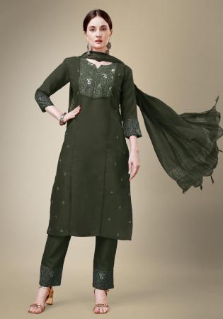 Picture of Cotton Dark Olive Green Readymade Salwar Kameez