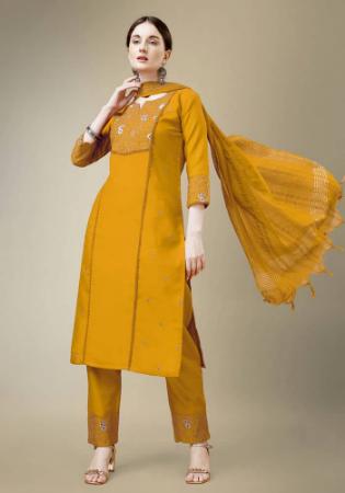 Picture of Cotton Dark Golden Rod Readymade Salwar Kameez