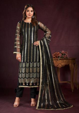 Picture of Appealing Net Black Straight Cut Salwar Kameez